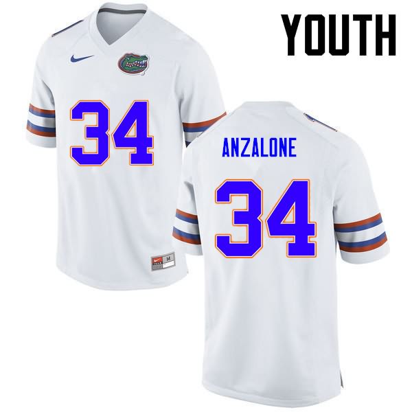 Youth NCAA Florida Gators Alex Anzalone #34 Stitched Authentic Nike White College Football Jersey RDM0365ZC